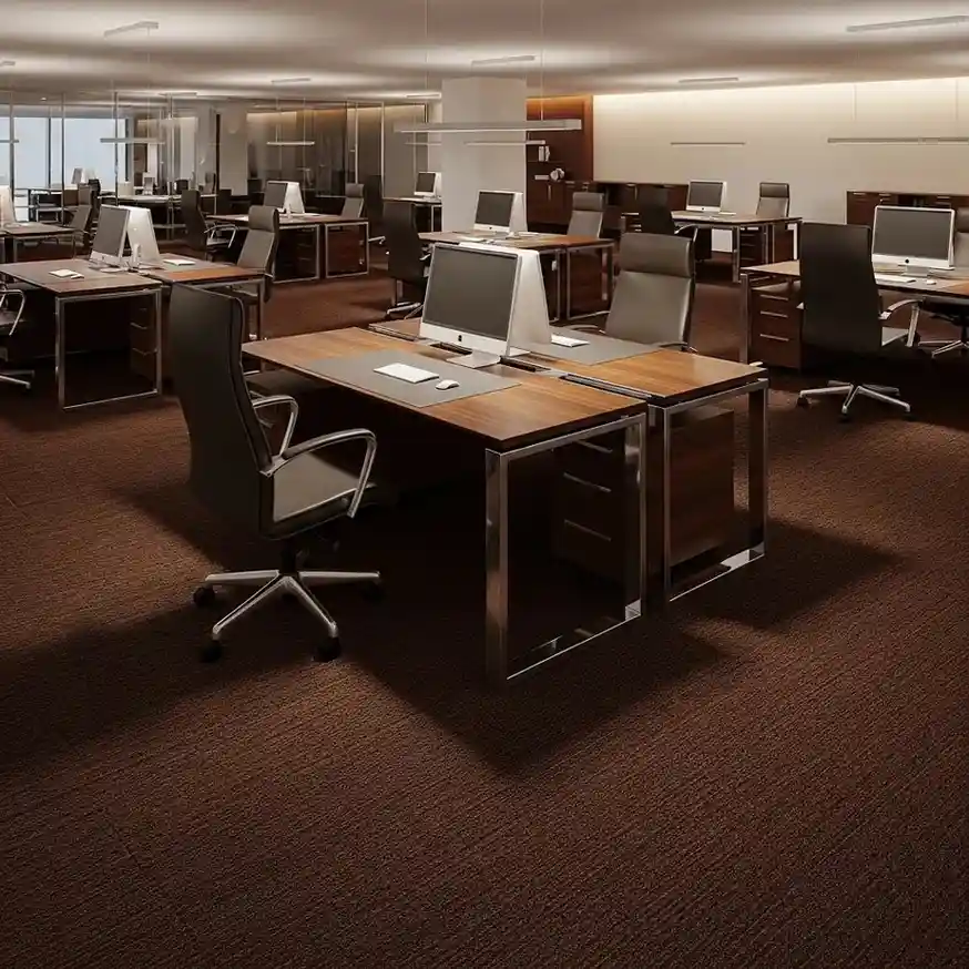 Modern office interior with brown sisal style carpet flooring installed in a corporate workspace in Dubai