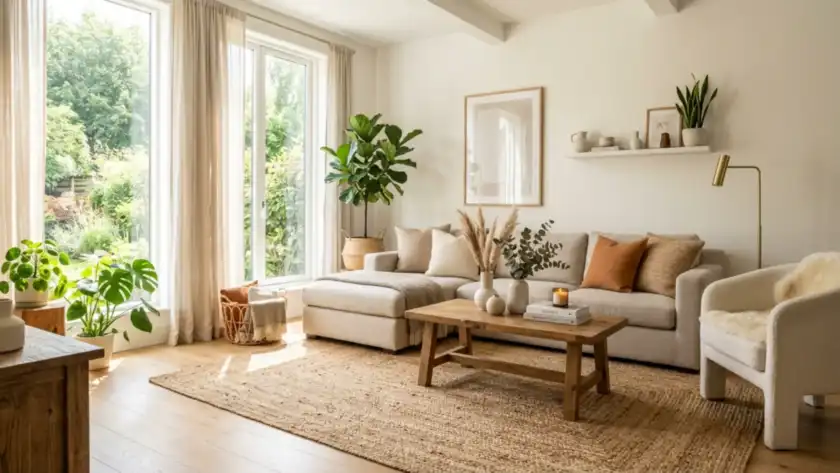 Bright living room interior in dubai.